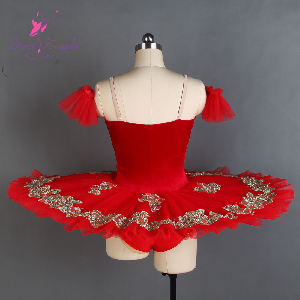 BLL097 Red and gold velvet professional ballet dance tutu dress performance costume girls dance wear