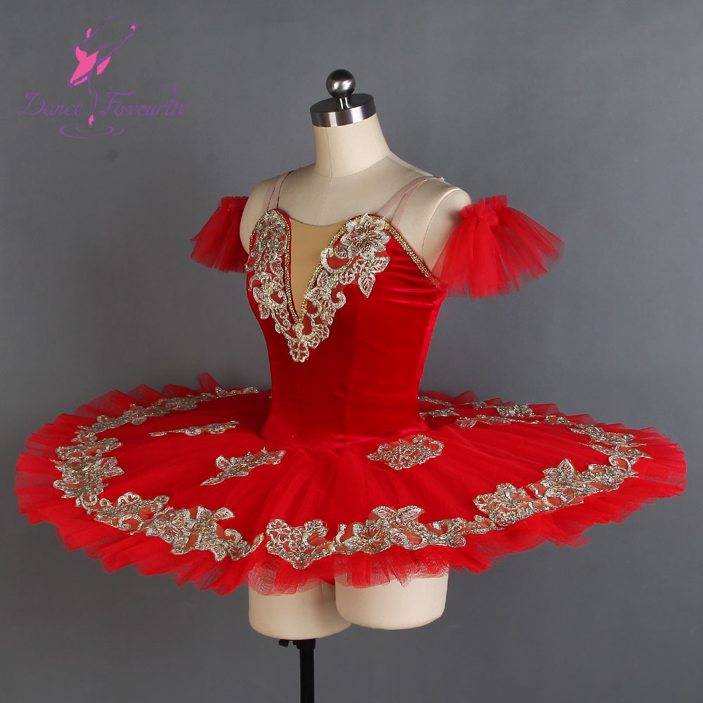 BLL097 Red and gold velvet professional ballet dance tutu dress performance costume girls dance wear