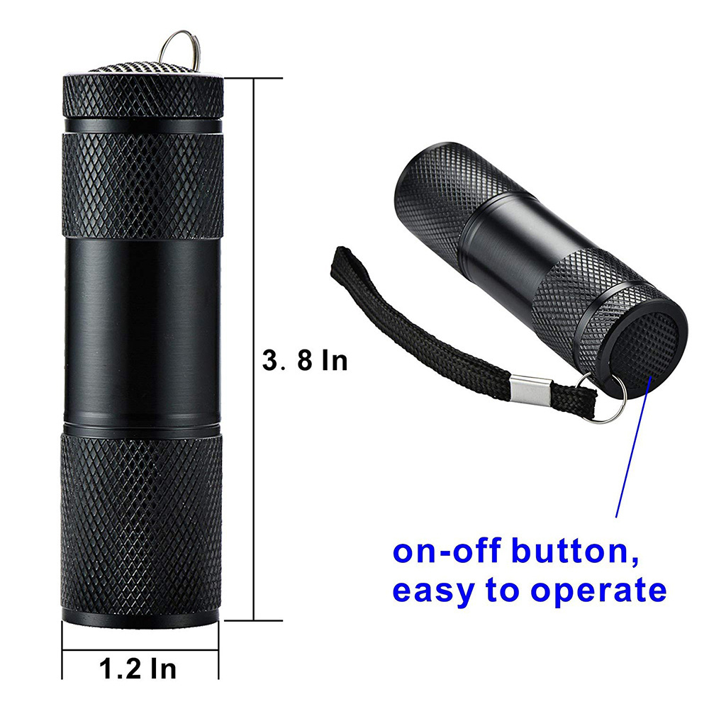 Promotion Gift Low Price 9LED UV 395nm Portable Black Flashlight Mini Keychain Torch 3xAAA Powered 9 LEDs UV Key-chain Lamp