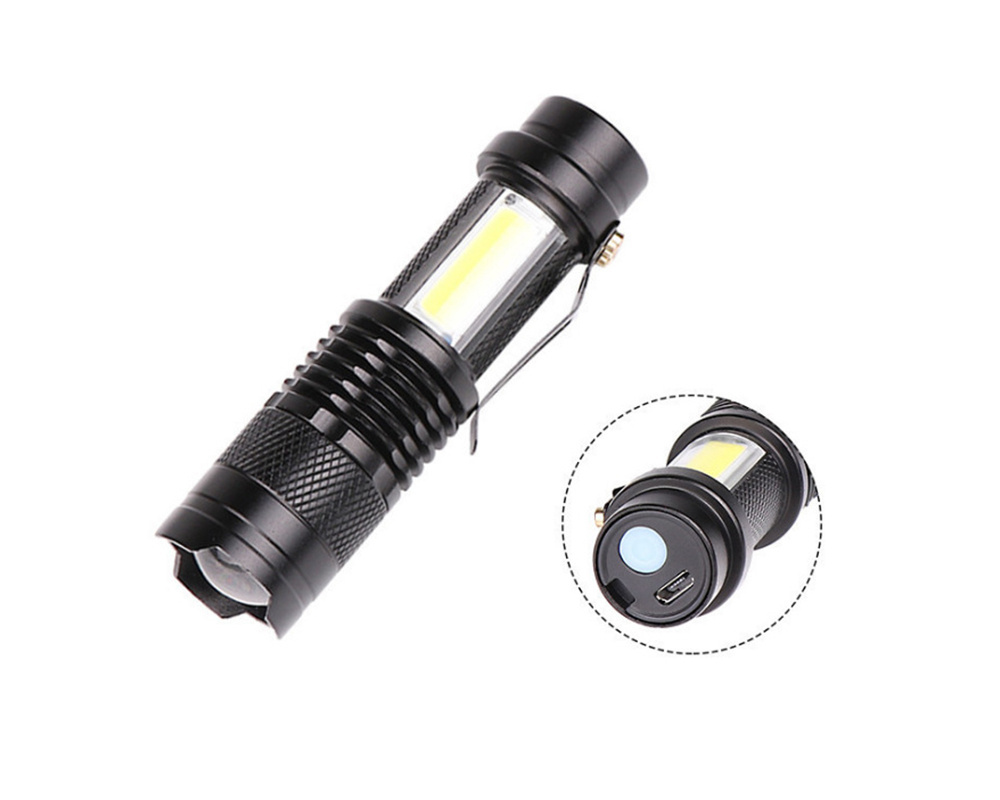 LOGO Printing Battery Built-in SK68 USB Mini Rechargeable LED Flashlight Torch COB Torch Adjustable Penlight