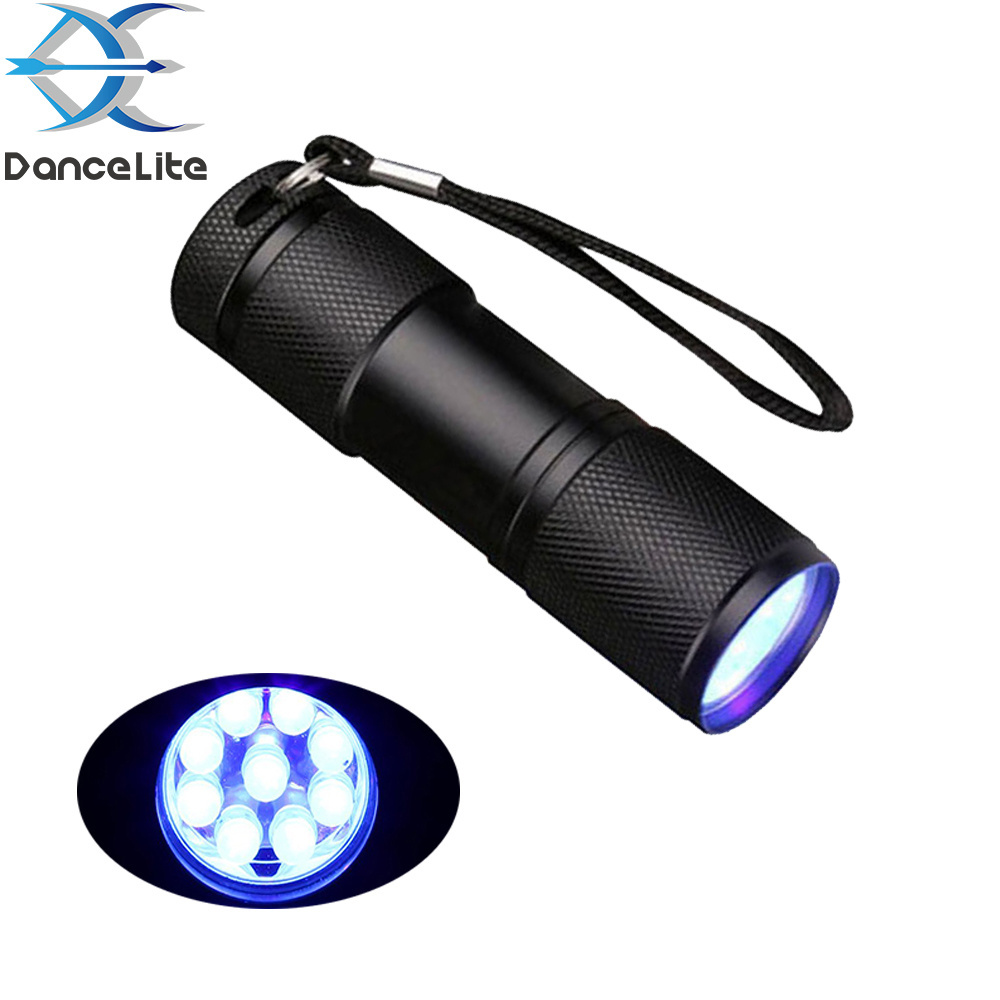 Promotion Gift Low Price 9LED UV 395nm Portable Black Flashlight Mini Keychain Torch 3xAAA Powered 9 LEDs UV Key-chain Lamp