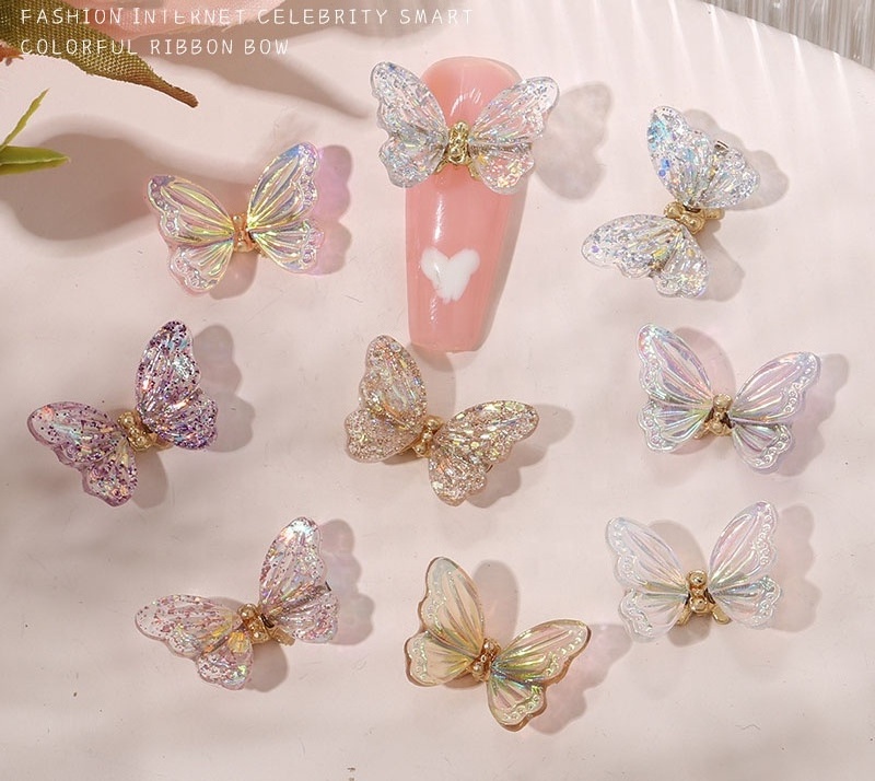 Vivid wing aurora jewelry rhinestones nail decoration supplies butterflies 3d butterfly nail art charms