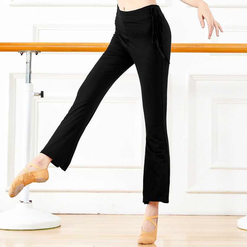 Modal Women Black Dance flared Pants Ladies Long Ajustable waist ballet jazz sports yoga pants