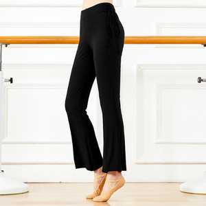 Modal Women Black Dance flared Pants Ladies Long Ajustable waist ballet jazz sports yoga pants