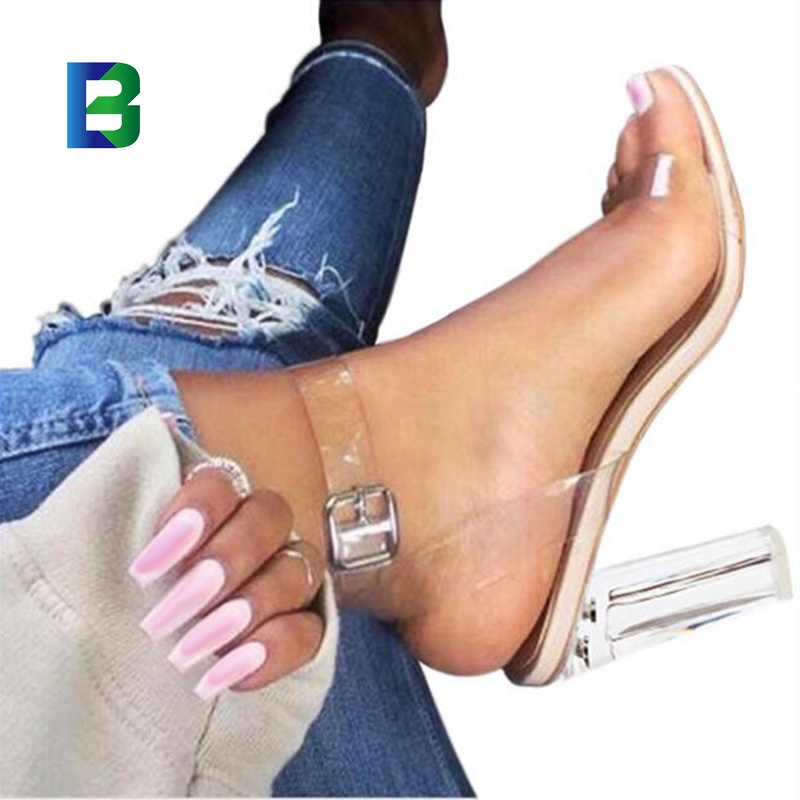 NEW 2023 PVC Jelly Sandals Crystal Open Toed High Heels Women Transparent Heel Discount Pumps Ankle Strap Gladiator Dress Shoes