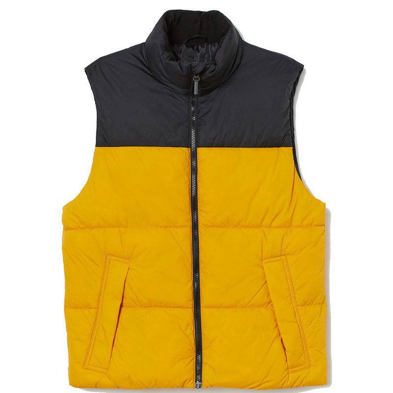 MALE WOVEN FLEECE-LINED HIGH COLLAR PUFFER VEST ZIPPER HOOK-LOOP FASTENER PATCHWORK CAMOUFLAGE PADDED VEST