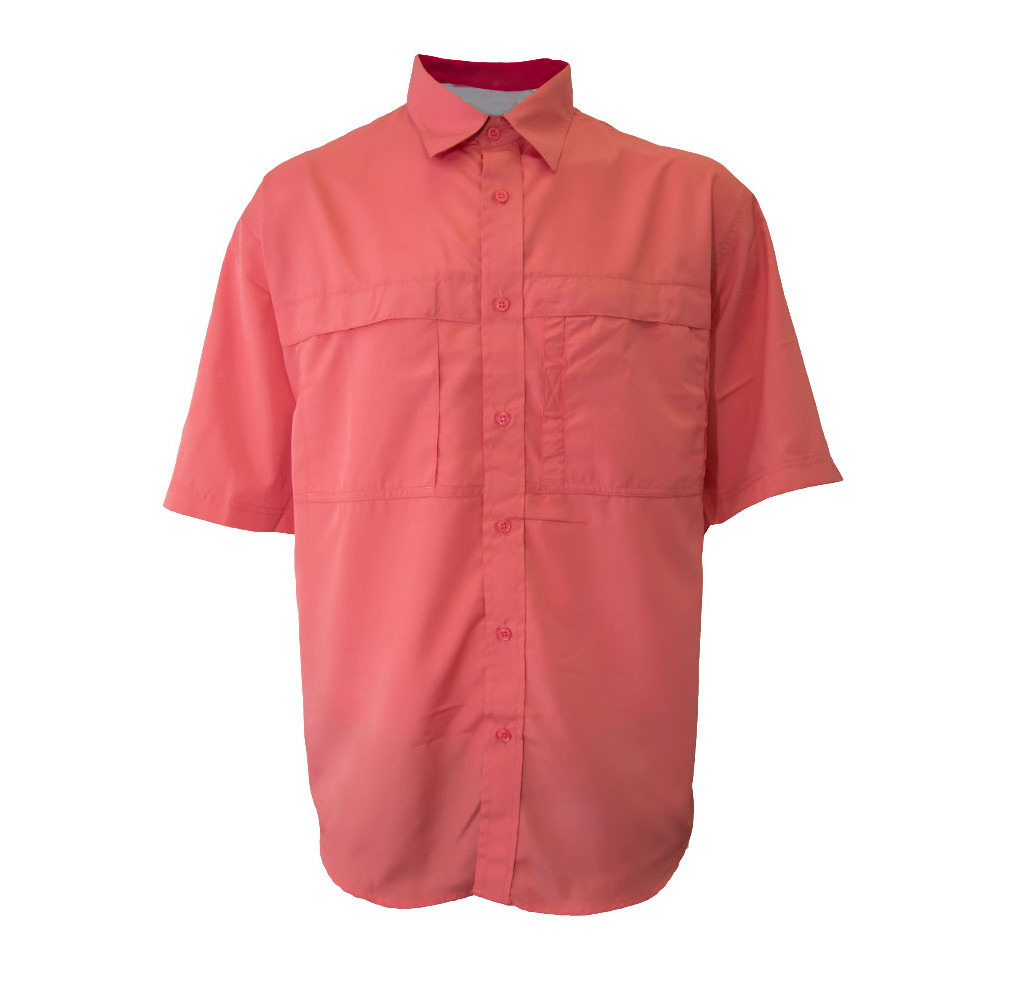 OEM Wholesale High Quality 100% Polyester Lightweight Moisture Wicking Button Down Men short Sleeve  Fishing Shirt