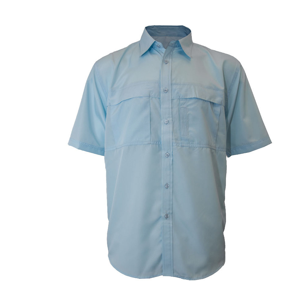 OEM Wholesale High Quality 100% Polyester Lightweight Moisture Wicking Button Down Men short Sleeve  Fishing Shirt