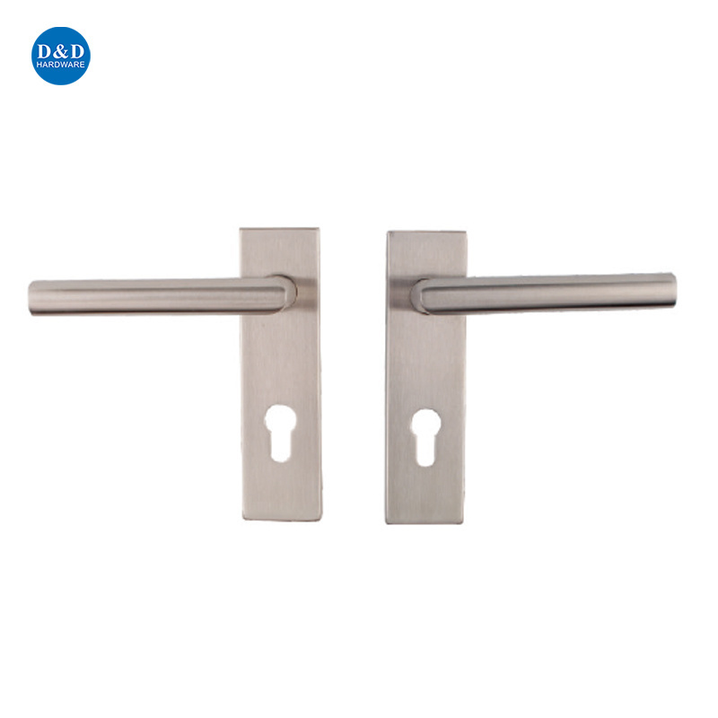 Stainless Steel Cylinder Lock Plate Tube Mitred Lever Handle on Plate