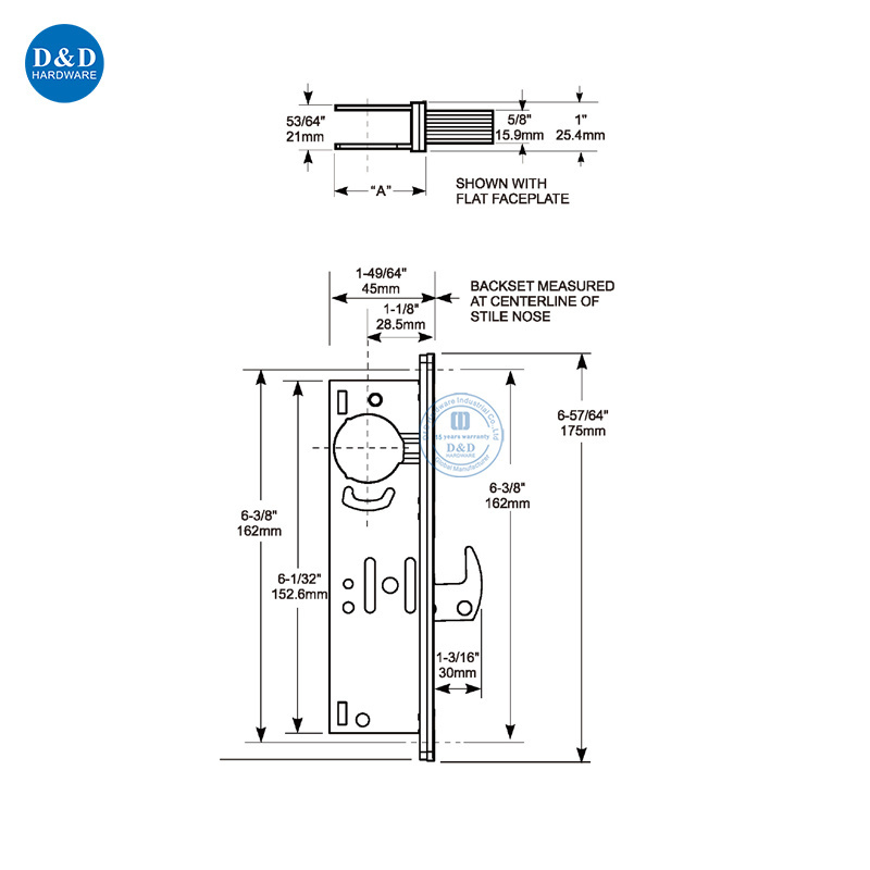 Hook Bolt Deadlock Kit Heavy Duty Commercial Door Lock with Mortise Key Cylinder for Aluminum Door