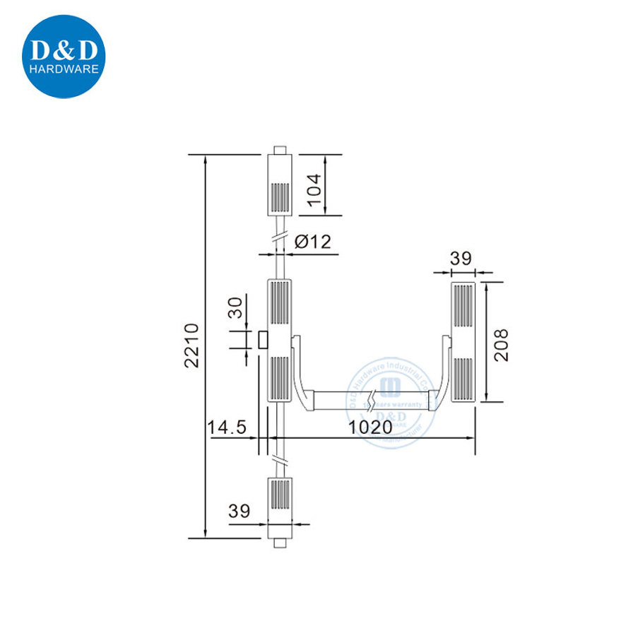 3 Point Lock Panic Exit Device Steel Hardware Vertical Cross Bar for Metal Wood Door