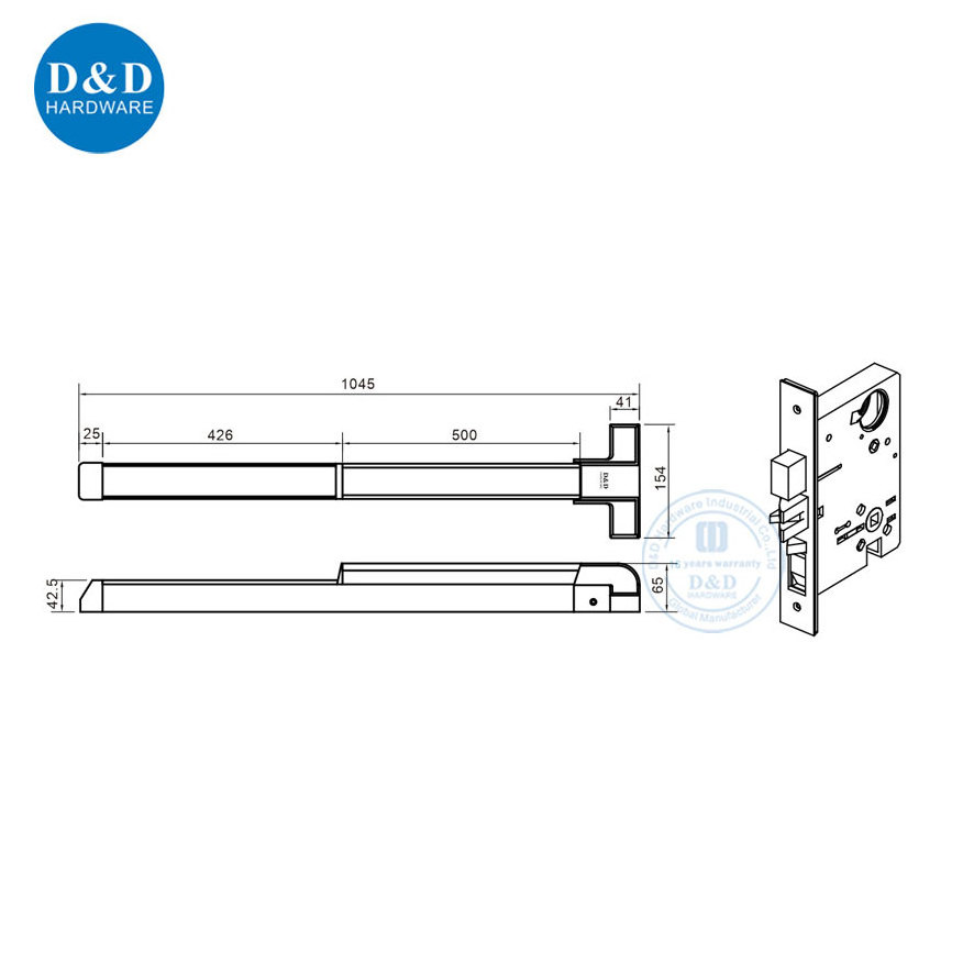 UL ANSI Mortise Lock Set Stainless Steel Panic Exit Hardware Bar for Single Double Door