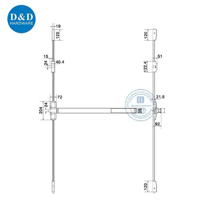 Aluminum Push Door Panic Bar Lock SS304 Panic Exit Device 3 Points Lock by 3D Direction