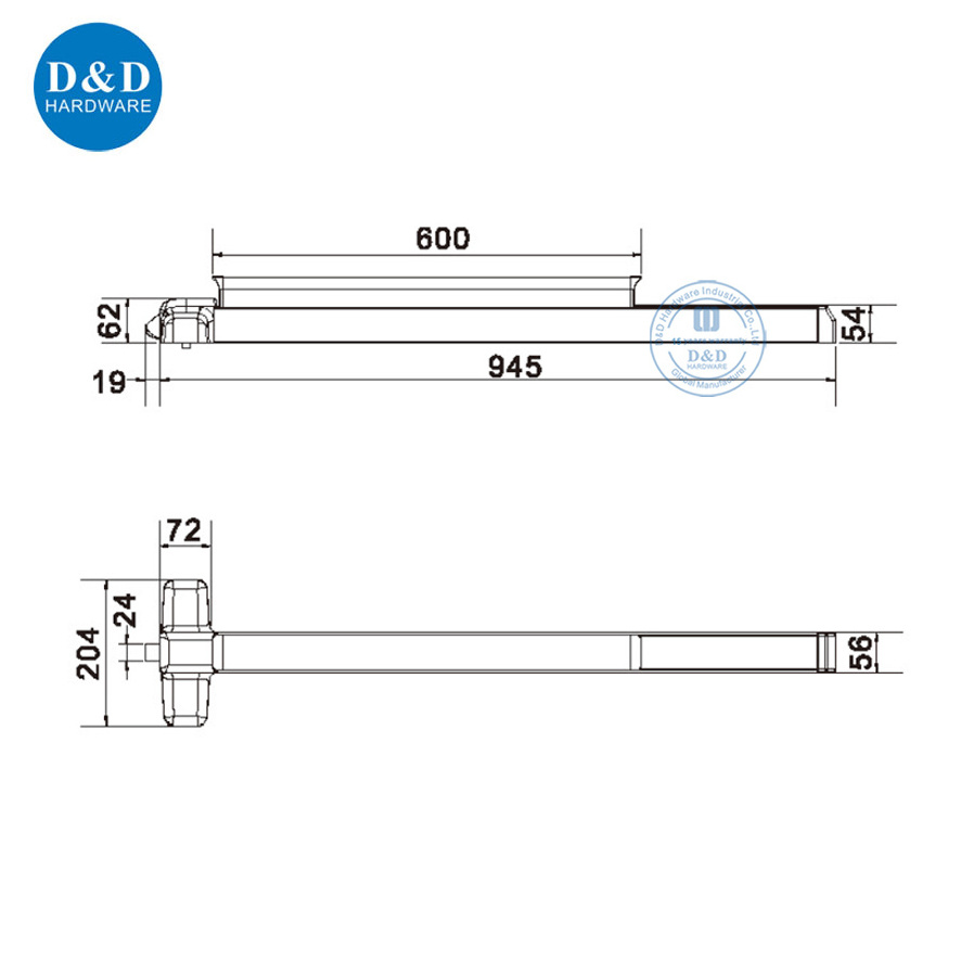 Aluminum Push Door Panic Bar Lock SS304 Panic Exit Device 3 Points Lock by 3D Direction