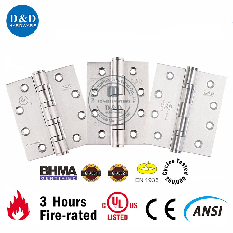 ANSI BHMA Grade 1 UL 3 hours Fire Rated Stainless Steel Heavy Duty Commercial Four Ball Bearing  External Door Hinge