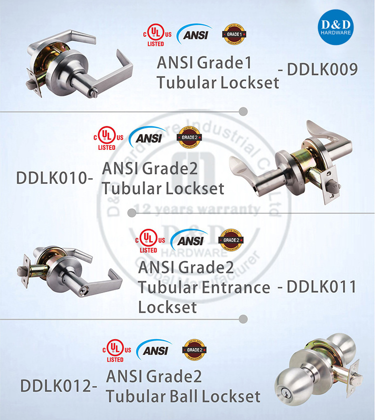 ANSI Grade 2 High Security Fire Rated UL SS304 Zinc Exterior Handle Cylinder Door Lockset