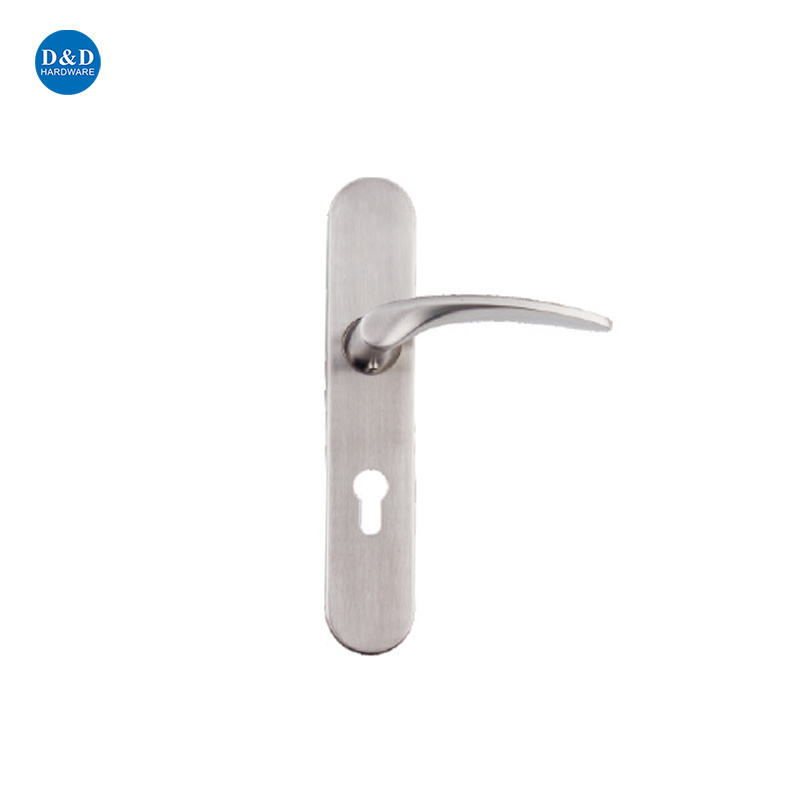 Stainless Steel Exterior Door Handles Cylinder Plate Lock Handle with Round Corner Plate