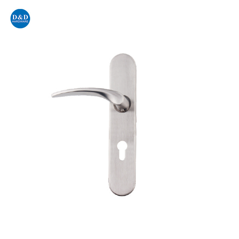 Stainless Steel Exterior Door Handles Cylinder Plate Lock Handle with Round Corner Plate