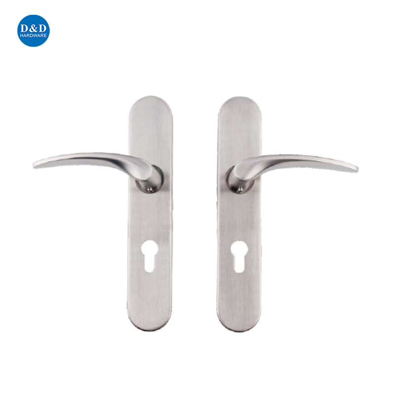 Stainless Steel Exterior Door Handles Cylinder Plate Lock Handle with Round Corner Plate