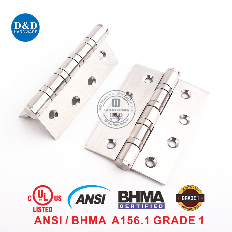 ANSI BHMA Grade 1 UL 3 hours Fire Rated Stainless Steel Heavy Duty Commercial Four Ball Bearing  External Door Hinge