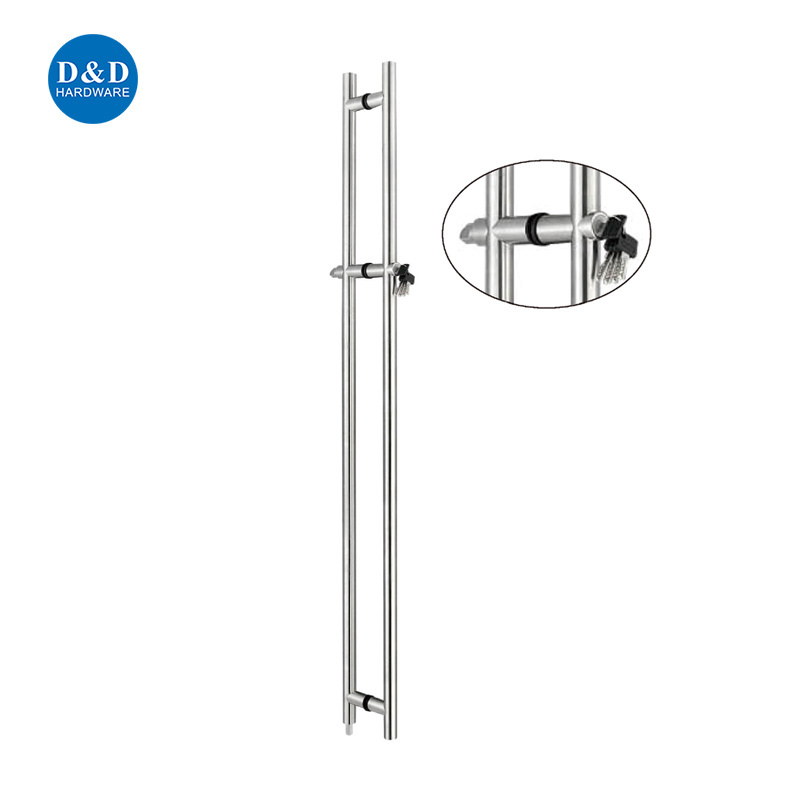 Commercial Glass Stainless Steel Sliding Floor Long Door Lock Pull Handle with Key Lock