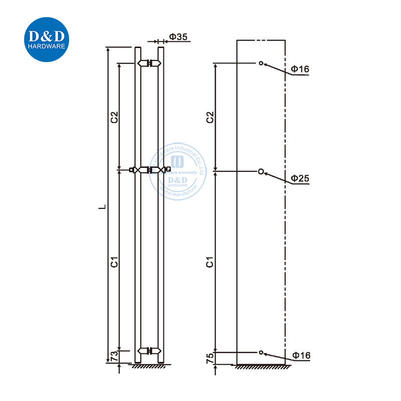 Commercial Glass Stainless Steel Sliding Floor Long Door Lock Pull Handle with Key Lock