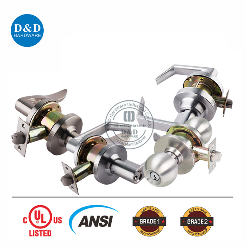 ANSI Grade 2 High Security Fire Rated UL SS304 Zinc Exterior Handle Cylinder Door Lockset