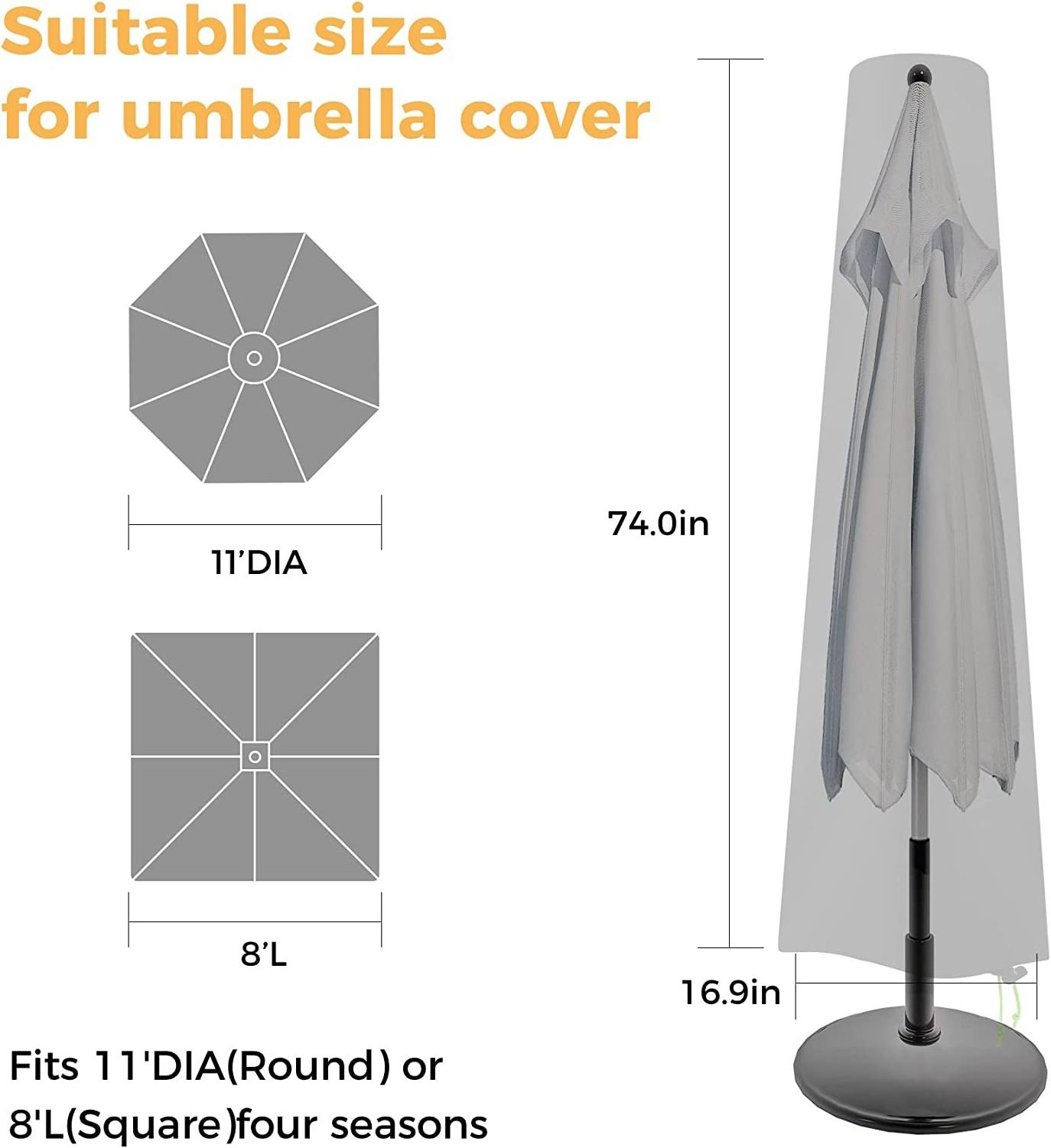 Dandelion 420 D Patio Umbrella Cover - Waterproof Patio Parasol Covers with Zipper for 7ft to 11ft Outdoor Umbrellas Black