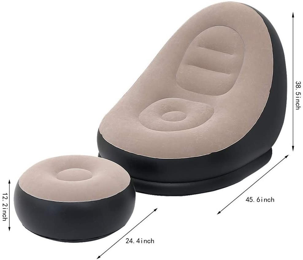 Inflatable Leisure Sofa Chair and Footstool Flocking Lazy Couch Outdoor Folding Lounger Sofa