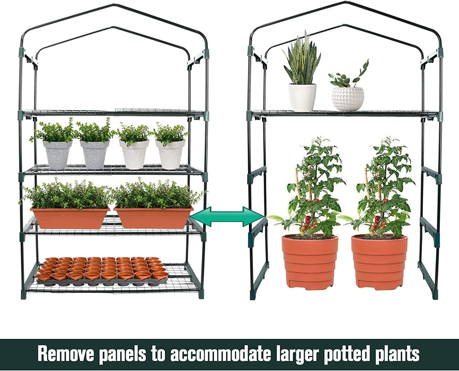 Mini Greenhouse 4 Tier Portable Plant Green House 40in Wide -Sturdy Gardening Shelves with PE Cover & Roll-Up Zipper Door