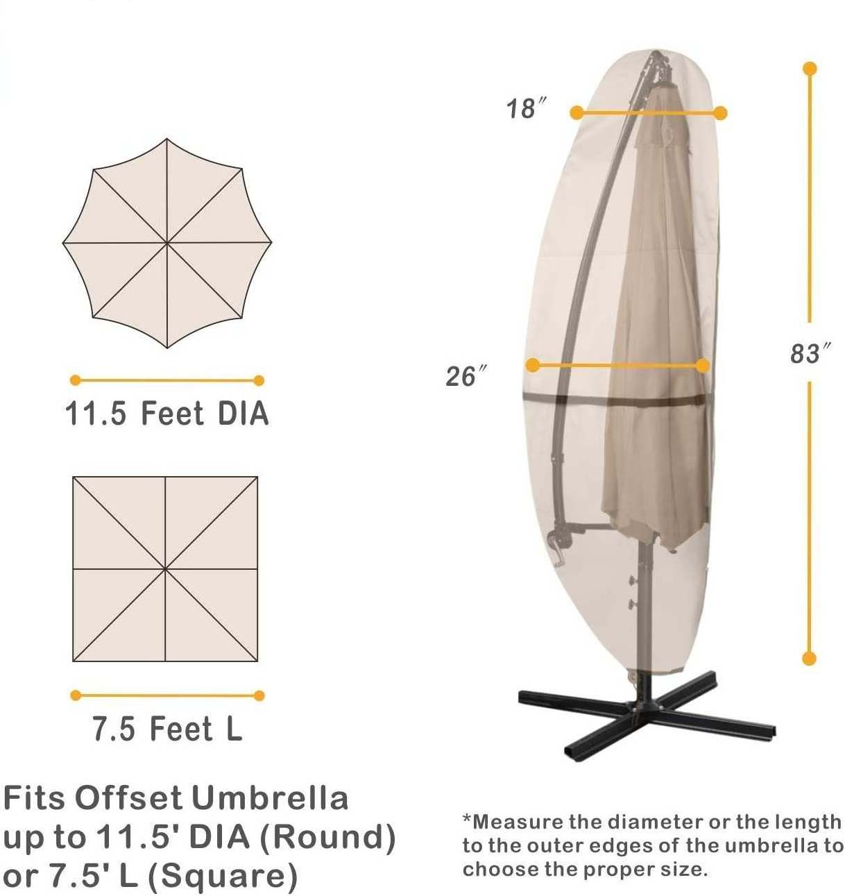 Dandelion Patio Umbrella Parasol Cover - 600D Waterproof Outdoor Offset Banana Style Umbrella Cover - 7.5-11.5 Feet