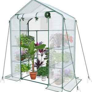 3 Tiers 6 Shelves Stands with Ground Pegs & Ropes Portable Plant Zipper Door PE GreenHouse