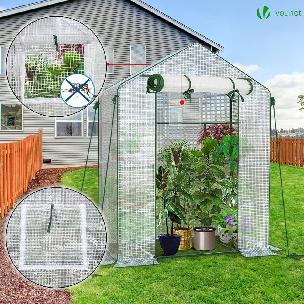 3 Tiers 6 Shelves Stands with Ground Pegs & Ropes Portable Plant Zipper Door PE GreenHouse