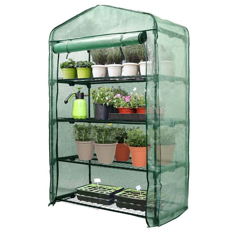 Mini Greenhouse 4 Tier Portable Plant Green House 40in Wide -Sturdy Gardening Shelves with PE Cover & Roll-Up Zipper Door