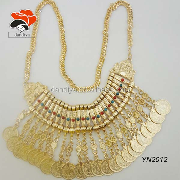 ornate costume jewelry gypsy pave metal resin statement gold coin necklace