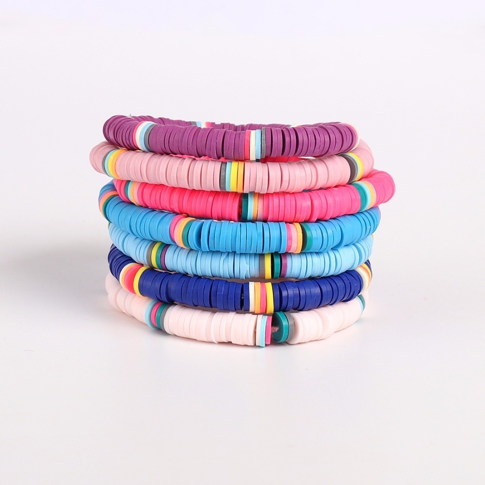 Rainbow Color Polymer Vinyl Surfer Heishi Bracelets Women Men Handmade Discs Bead Boho Bracelet DIY Handmade Jewelry Wholesale