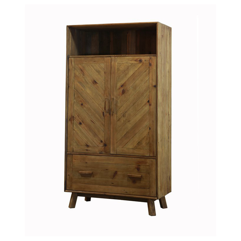 Closet With Drawers and Door Recycled Pine Solid Wood  hand carved Wardrobe Cabinets