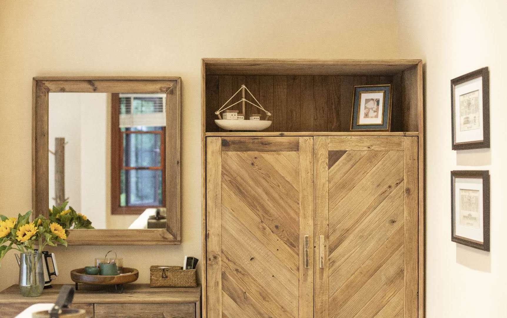 Closet With Drawers and Door Recycled Pine Solid Wood  hand carved Wardrobe Cabinets