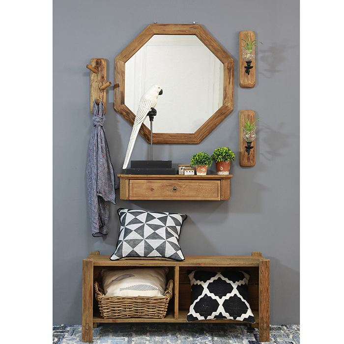 Wall mirror decorative small make up mirror rustic wall deco solid wood frame