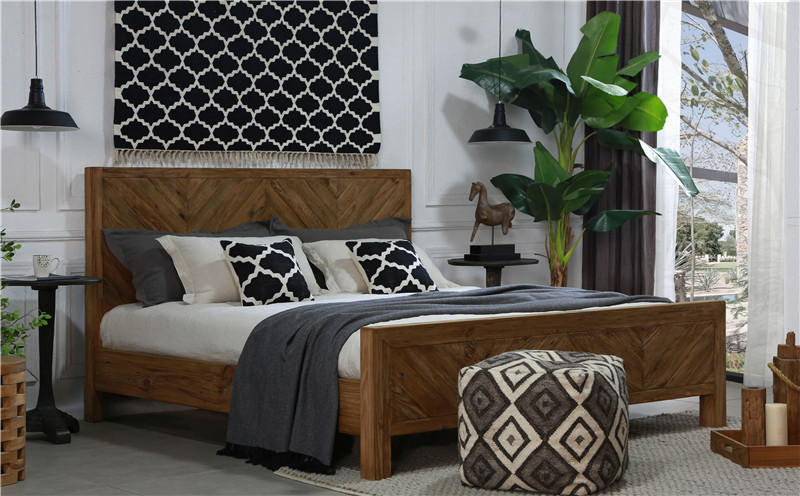 solid wood platform Rustic Style Home Furniture with Recycled Wood Furniture Pine Wooden Platform 180CM King Bed