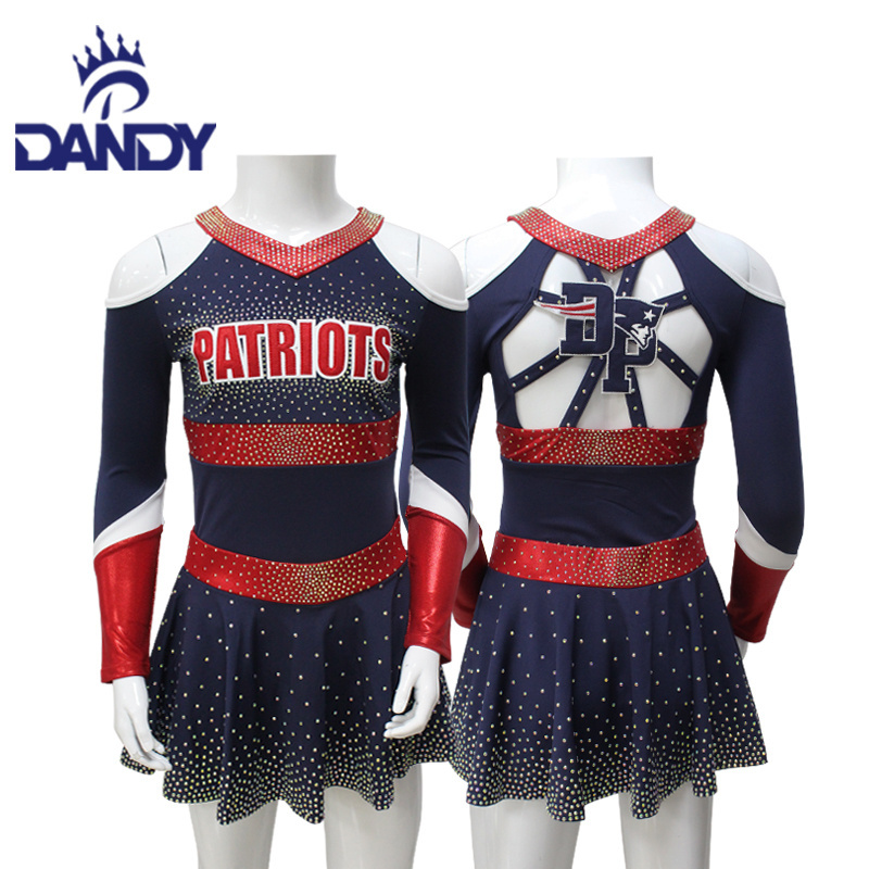 Wholesale Rhinestone Cheerleading Uniformes Design Your Own Logo For Free New Design Red And Black Cheerleaders Costumes