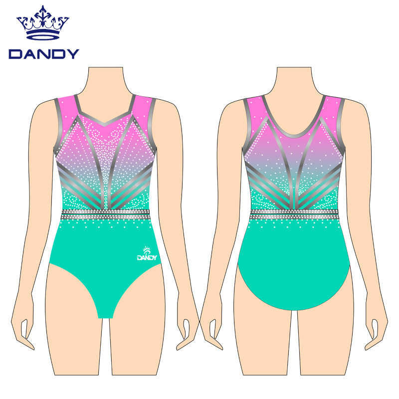 Customized size Rhinestone Competition Gymnastics sleeveless leotard and Gym leotards for girls