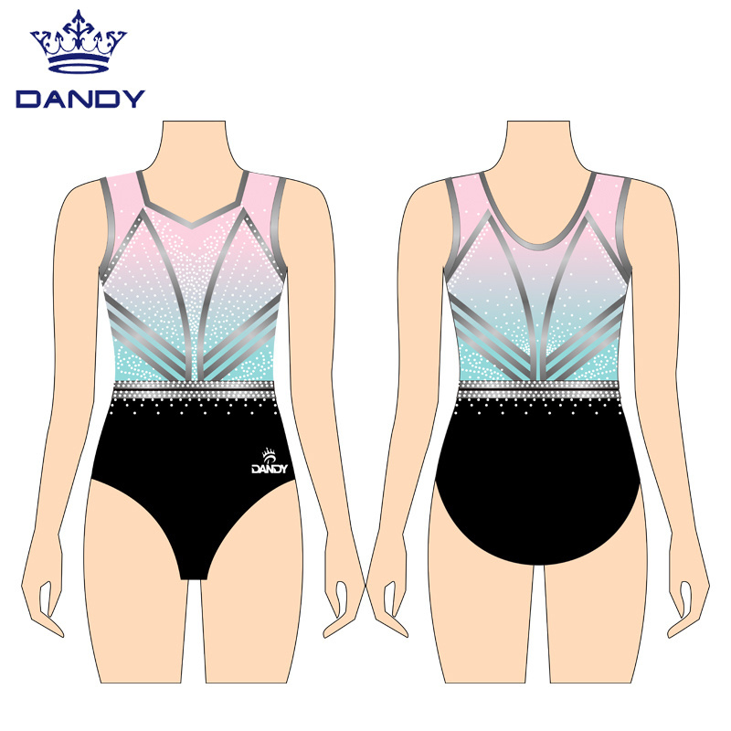 Customized size Rhinestone Competition Gymnastics sleeveless leotard and Gym leotards for girls