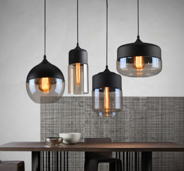 Antique classic industrial glass ball led vintage ceiling lamp interior black meta pendant lights