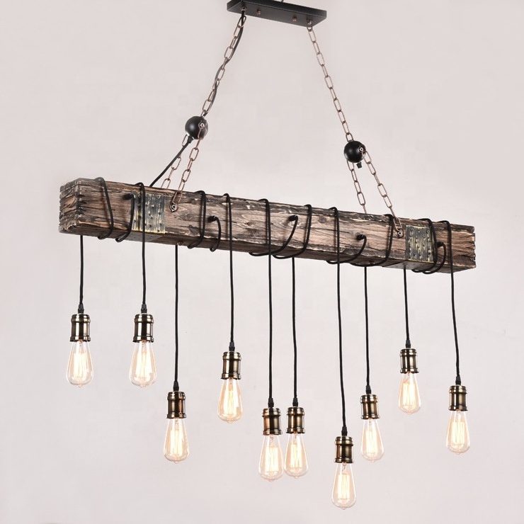 bigger wholesale vintage industrial hanging chandelier lamp 10 heads wooden ceiling fixture