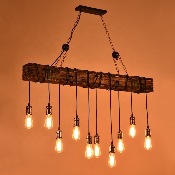 bigger wholesale vintage industrial hanging chandelier lamp 10 heads wooden ceiling fixture