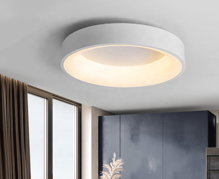 Round modern flush mount ceiling lamp indoor LED 24w white aluminum recessed pendant light