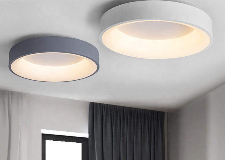 Round modern flush mount ceiling lamp indoor LED 24w white aluminum recessed pendant light