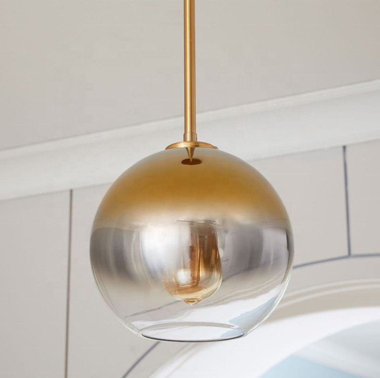 Modern gradient gold Glass Ball Chandelier indoor Hanging Pendant Light For kitchen dining room