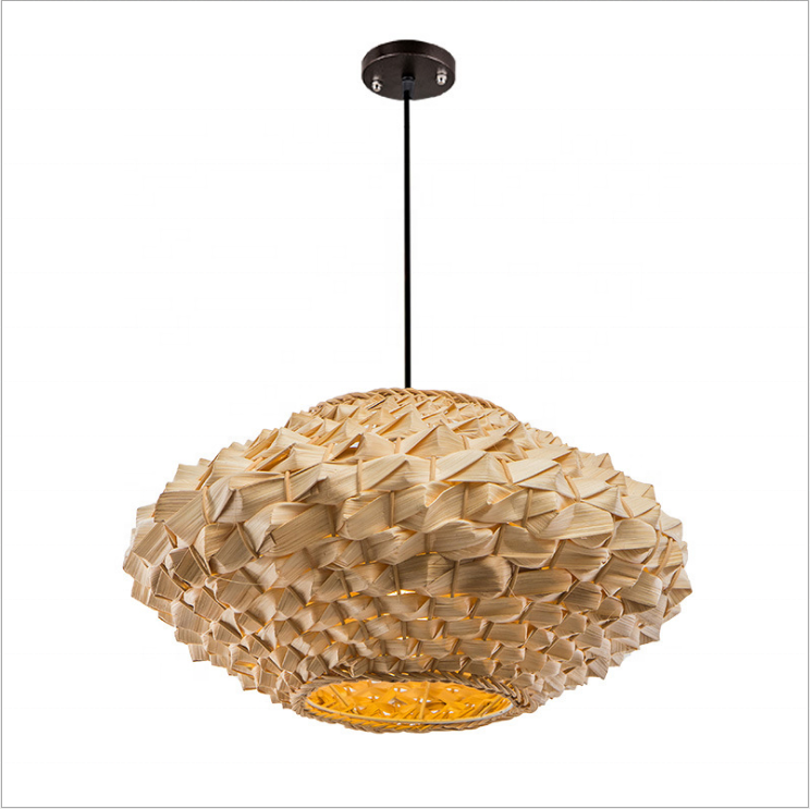 Round natural wood wiker E27 led pendant lamp bamboo lighting fixtures for dinning room